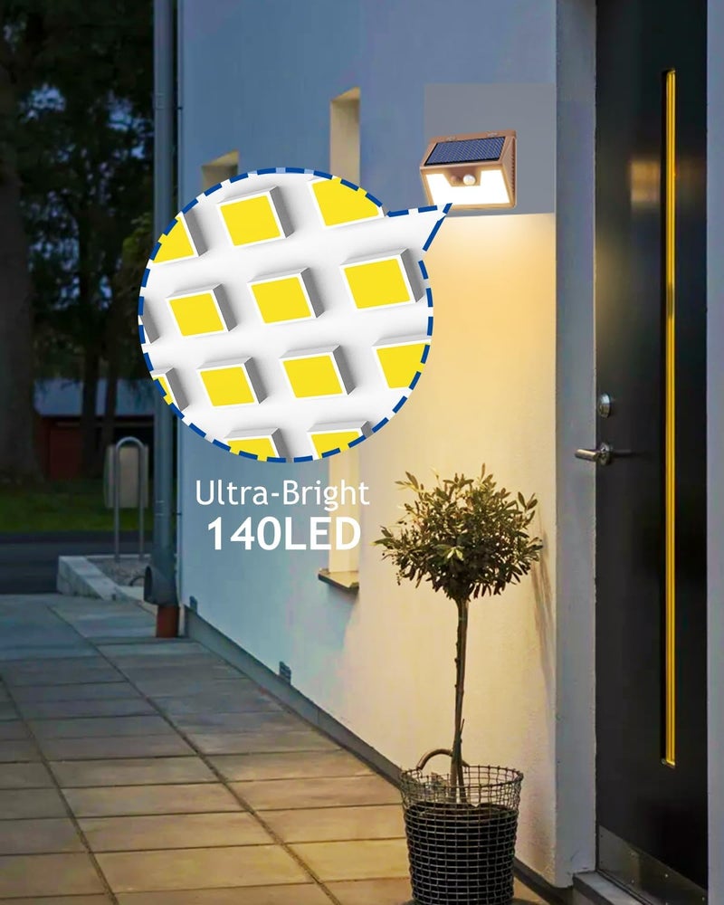 Peasur Solar Lights Outdoor Motion Sensor, 12Pack 140LED Waterproof Solar Powered Fence Lights, 3 Modes Solar Security Wall Lights for Garden Yard Outside(Brown Warm White) - Image 2